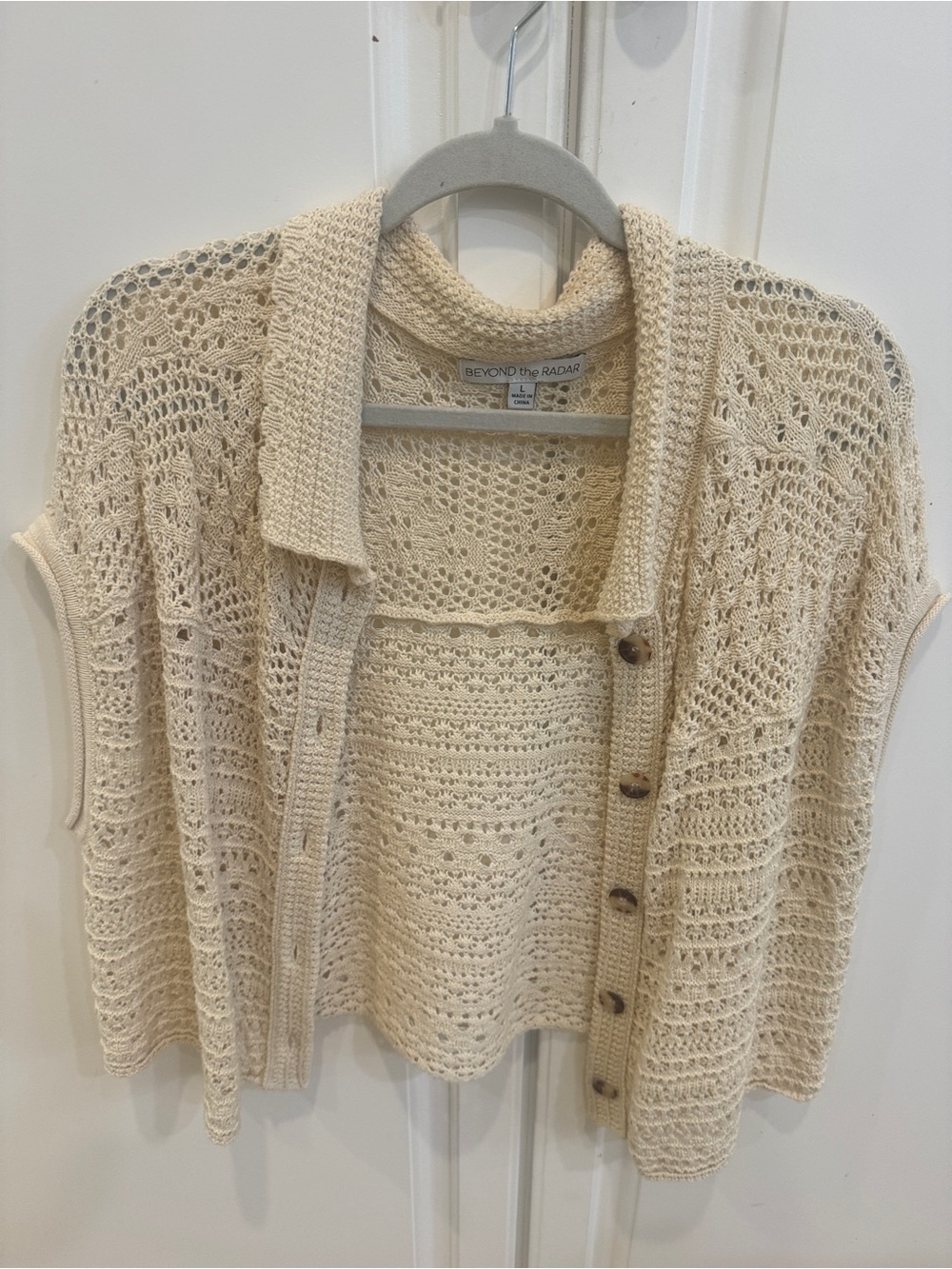 Beyond the Radar Cream Crochet Button-Front Cardigan